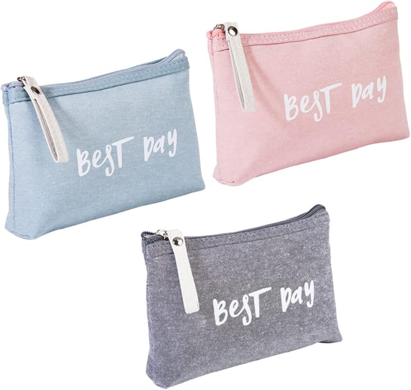 DOITOOL 3pcs Canvas Makeup Pouches Zippered Cosmetic Bags Medium Size Travel Organizer - Image 1